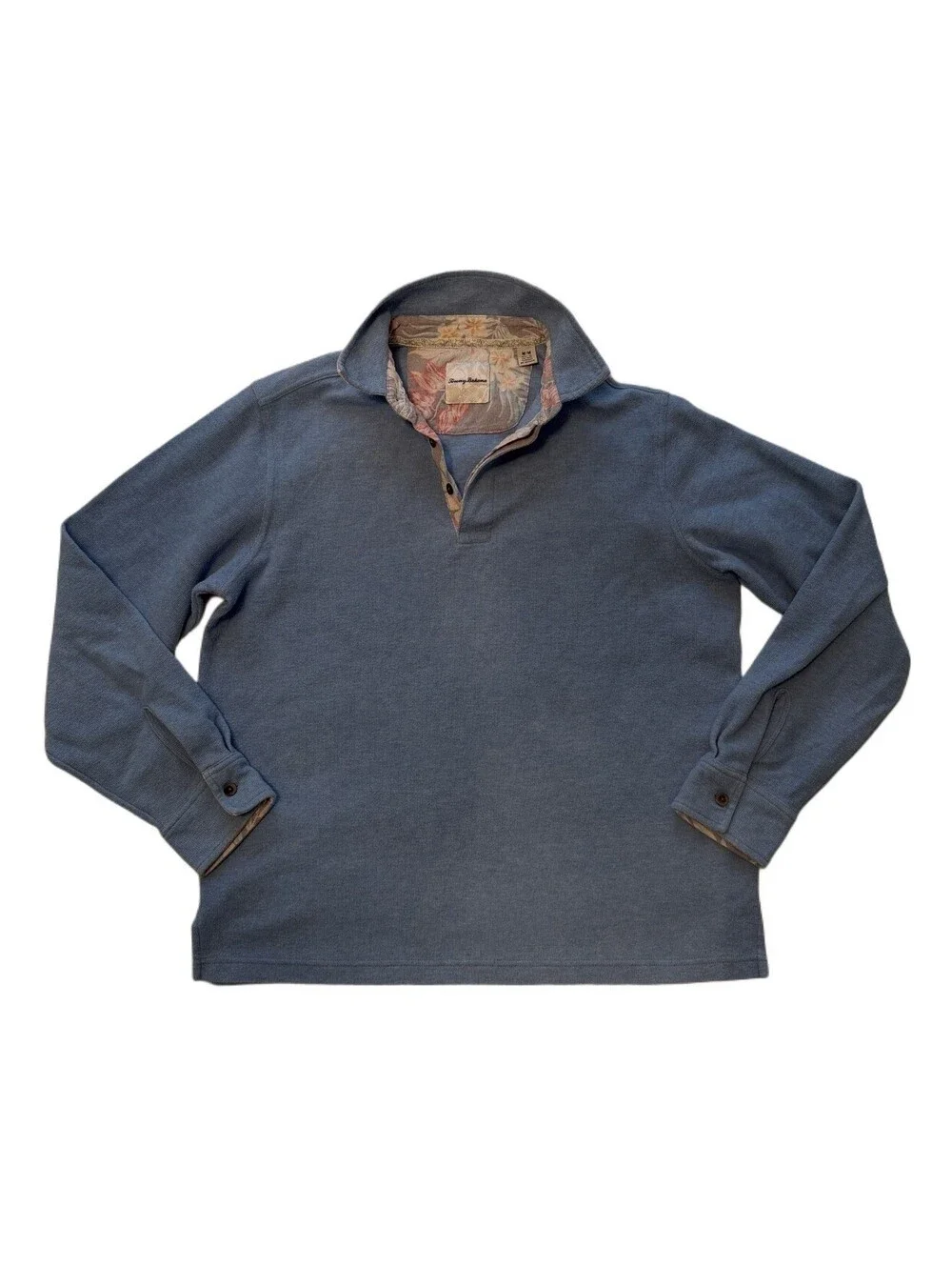 Tommy Bahama Mens Medium Long Sleeve Henley Pullover Blue Floral Lined